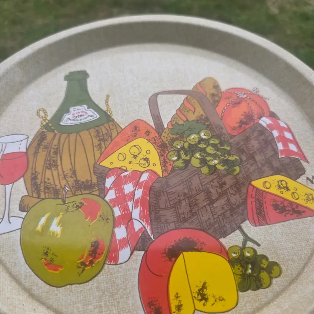 Vintage 1970s Wine Cheese Serving Tray 11